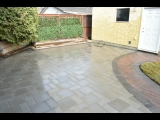 Barkman Broadway paver patio installation with holland paver sidewalk inlay