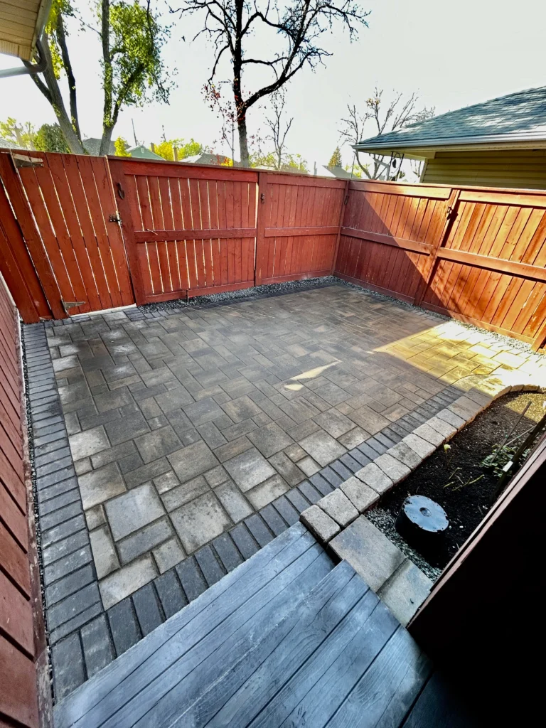 Backyard patio, sidewalk & landscaping - Barkman verano pavers - Winnipeg Landscaping