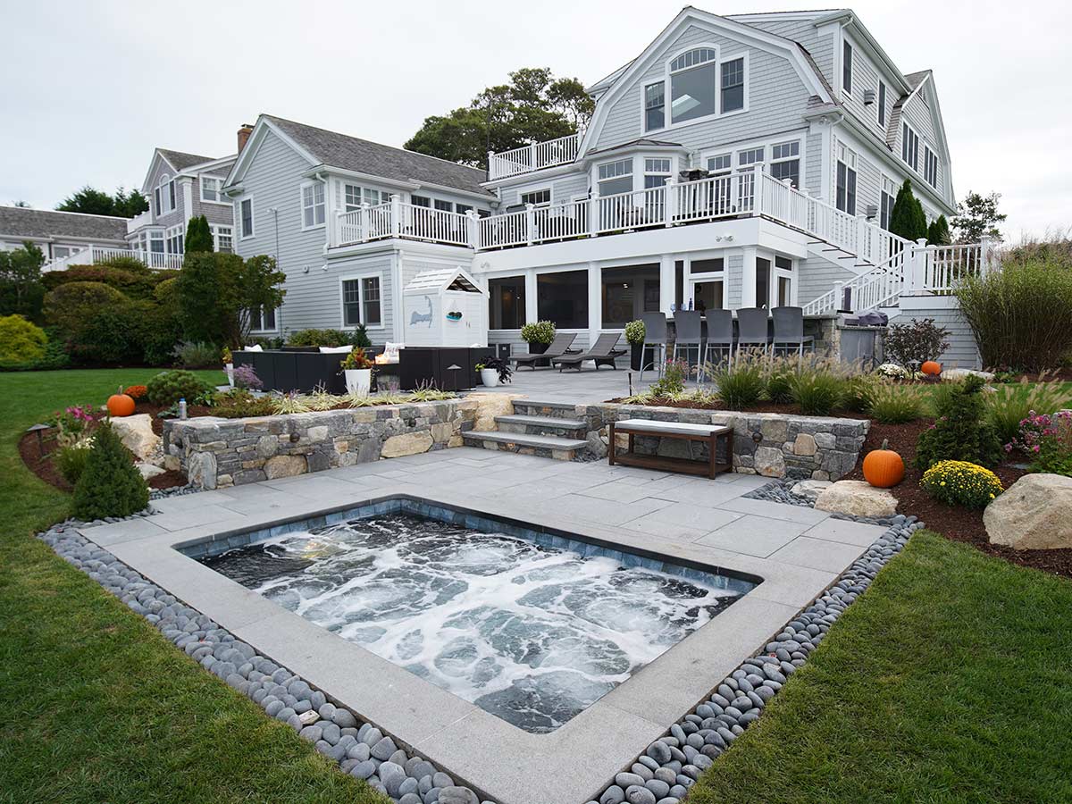 Hot tubs installation into fiberglass pool winnipeg pool and landscaping installation