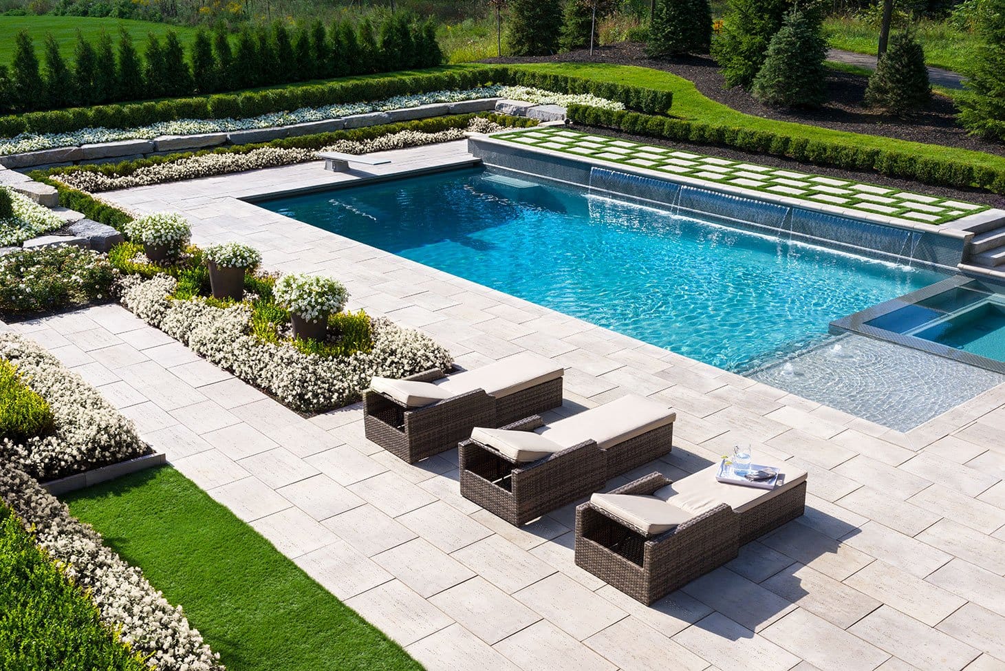 Fiberglass pool installation with hot tub spa Winnipeg Manitoba