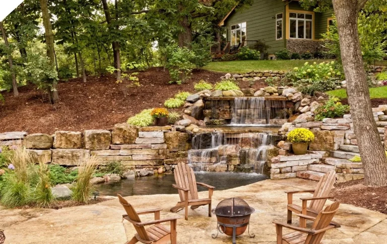Custom landscaping backyard waterfall and pond 
