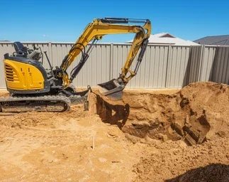 Excavator prepping area for an inground swimming pool 